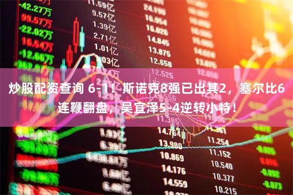 炒股配资查询 6-1！斯诺克8强已出其2，塞尔比6连鞭翻盘，吴宜泽5-4逆转小特！