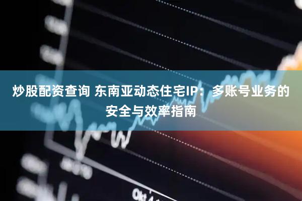 炒股配资查询 东南亚动态住宅IP：多账号业务的安全与效率指南