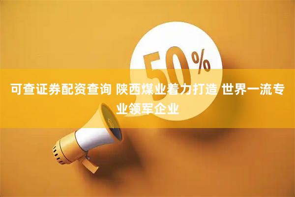 可查证券配资查询 陕西煤业着力打造 世界一流专业领军企业